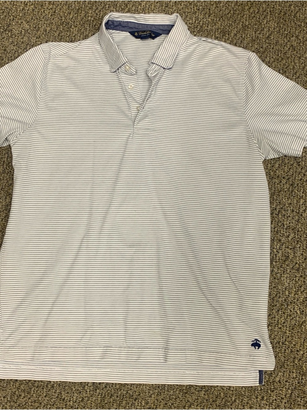 Brooks Brothers White & Navy Thin-Stripe Polo